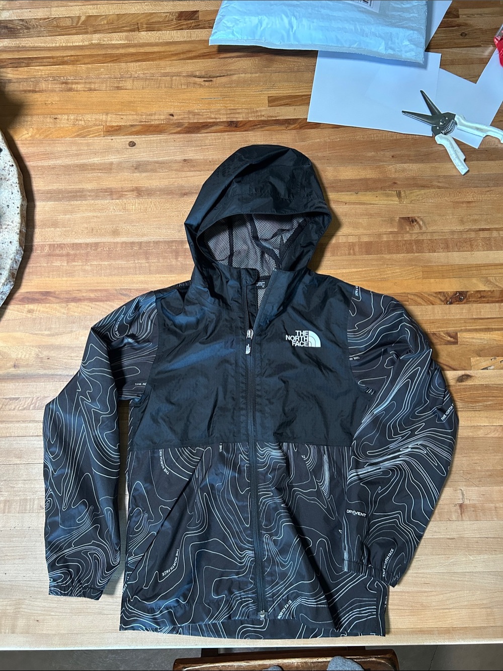 The North Face Black Topographic Print Hooded Windbreaker